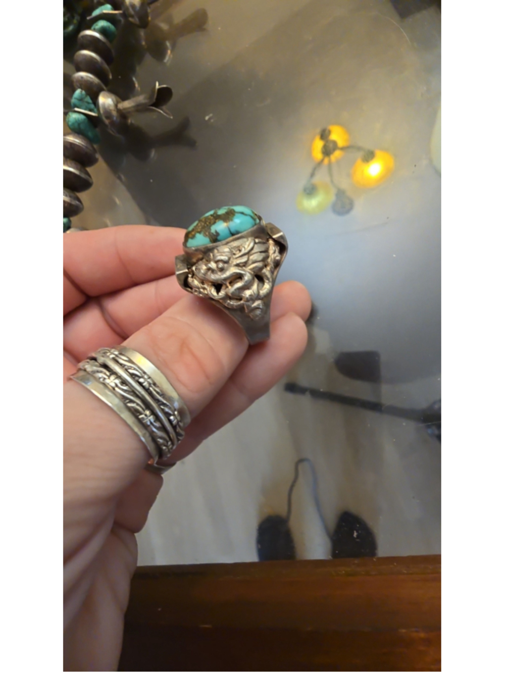 925 Tibetan Turquoise Saddle Ring - Picture 3 of 4